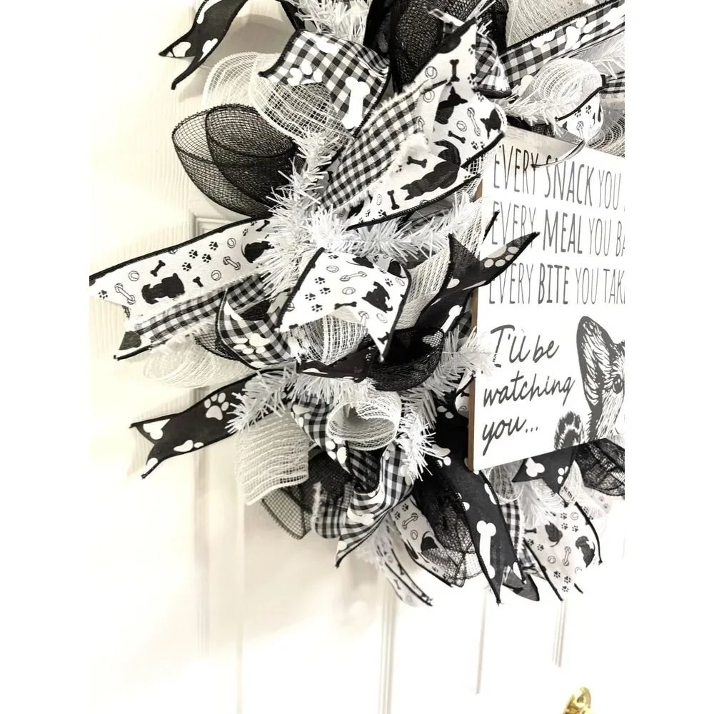Black and White Dog Pet Wreath Front Door Wreath